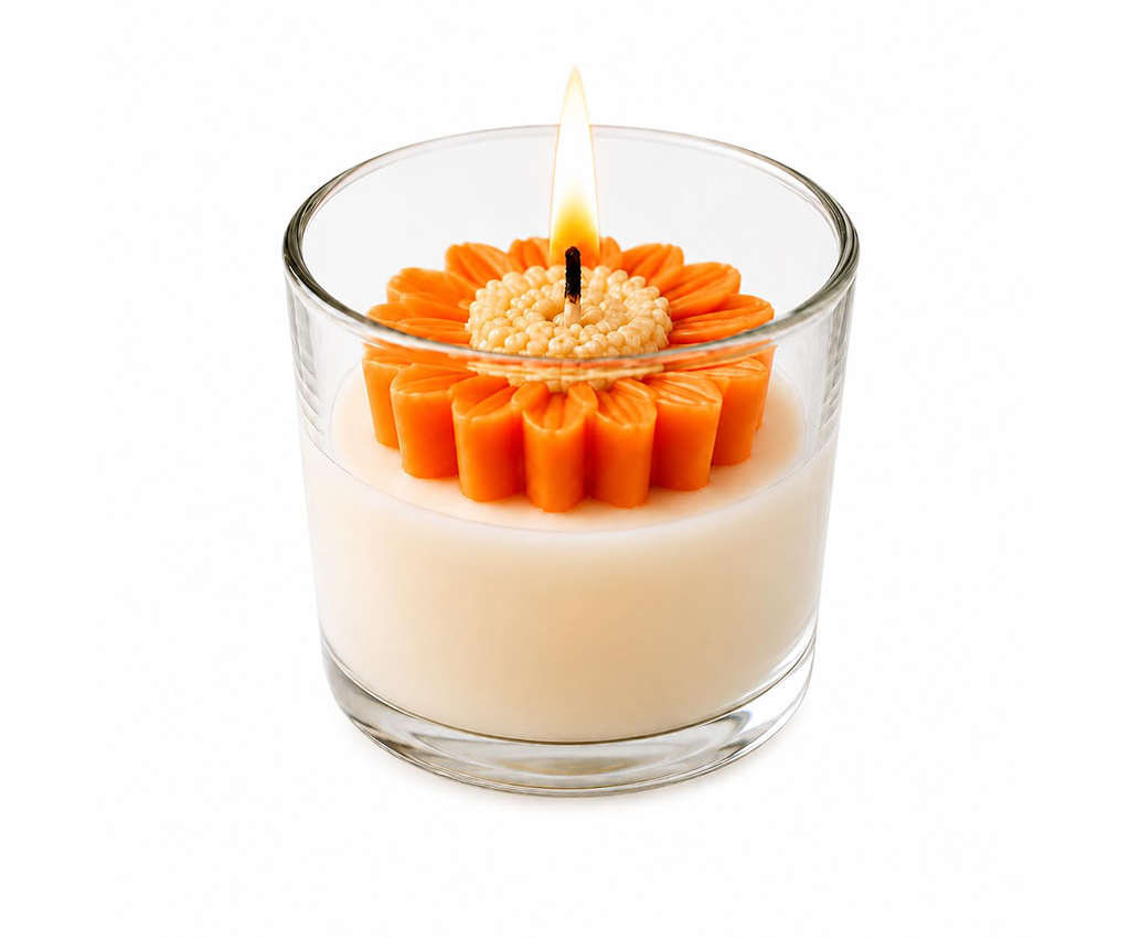 Rose Scented Sun Flower Jar Luxury Candle Pink